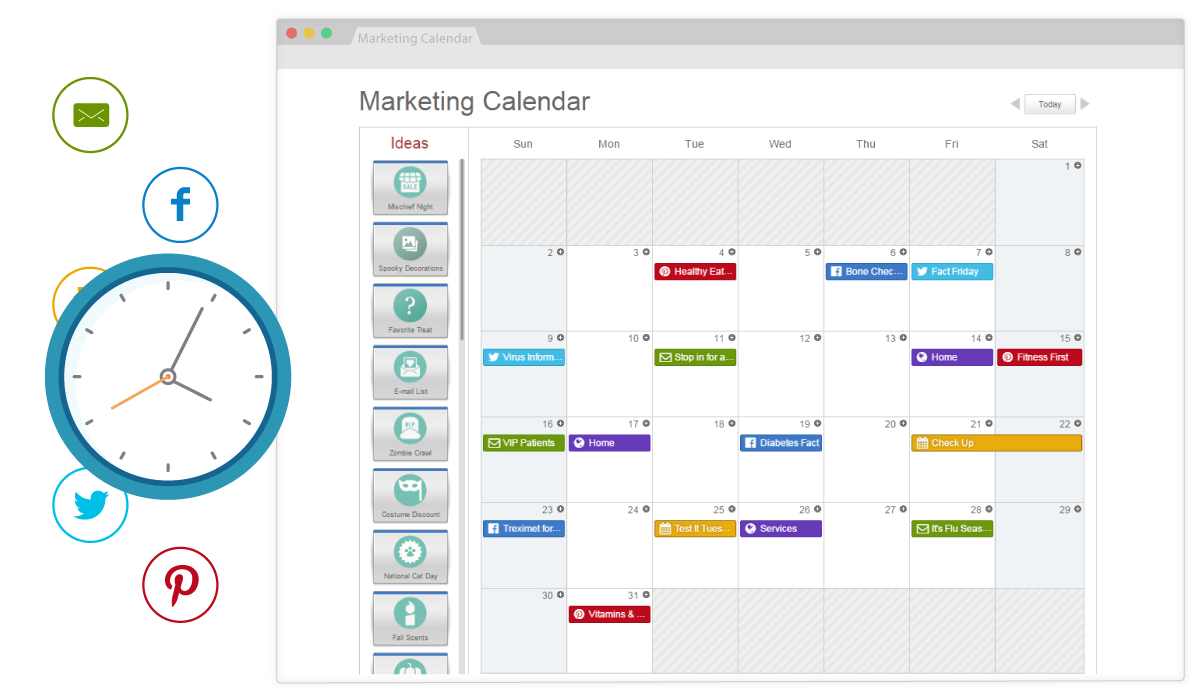 Schedule all your pharmacy social posts with SnapRx and the planning calendar.  Facebook, Twitter, Pinterest, and Store Events.