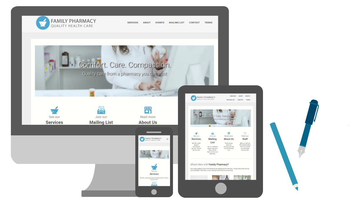 Create a fully responsive pharmacy website with SnapRx