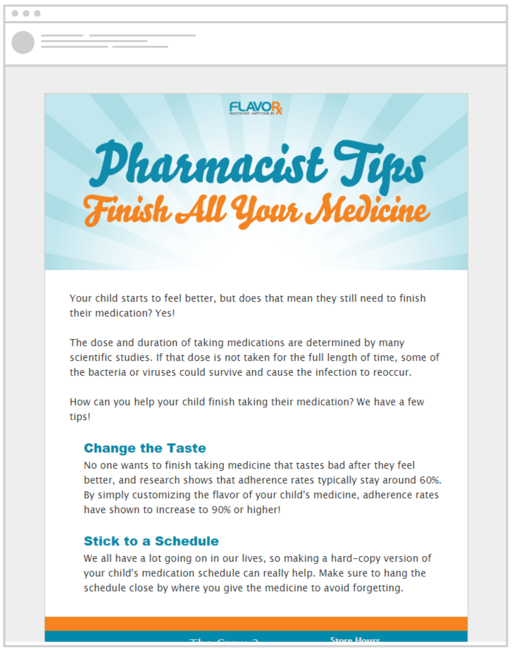 FLAVORx members can easily send out pharmacist tip emails to further engage and educate patients